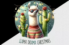 Watercolor llama sweater sunglasses lights Llama Drama Christmas quote print 20oz tumbler skinny mug wrap clipart t-shirt sublimation printable design