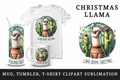 Watercolor llama sweater sunglasses lights Llama Drama Christmas quote print 20oz tumbler skinny mug wrap clipart t-shirt sublimation printable design