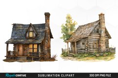 Watercolor Log Cabin Illustration PNG Clipart Product Image 1