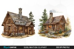 Watercolor Log Cabin PNG Set Clipart Product Image 1