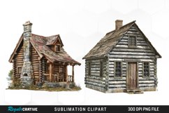 Watercolor Log Cabin PNG Set Clipart Product Image 1