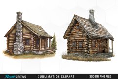 Watercolor Log Cabin Illustration PNG Clipart Product Image 1