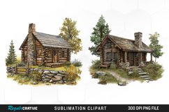 Watercolor Log Cabin Illustration PNG Clipart Product Image 1