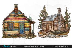 Watercolor Log Cabin Illustration PNG Clipart Product Image 1