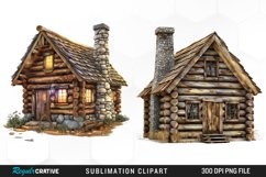 Watercolor Log Cabin Illustration PNG Clipart Product Image 1