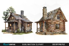 Watercolor Log Cabin PNG Set Clipart Product Image 1