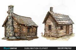 Watercolor Log Cabin PNG Set Clipart Product Image 1