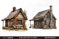 Watercolor Log Cabin Illustration PNG Clipart Product Image 1