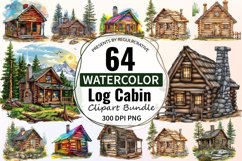 Watercolor Log Cabin Clipart Bundle Product Image 1