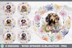 Bundle of six Wild Flowers Long-haired Dachshunds Wind Spinner designs.