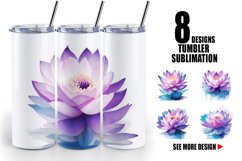 Watercolor Lotus Flower Tumbler Sublimation Wrap Product Image 1
