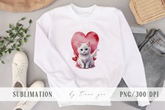 Watercolor cute Valentines day cat clipart- 3 png Product Image 2