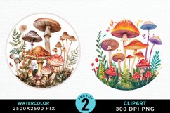 Watercolor Magic Mushrooms PNG Set Clipart Product Image 1