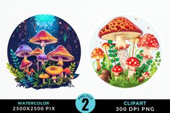 Watercolor Magic Mushrooms Graphics Clipart Product Image 1