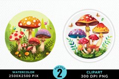 Watercolor Magic Mushrooms PNG Set Clipart Product Image 1