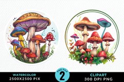 Watercolor Magic Mushrooms PNG Set Clipart Product Image 1