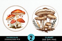 Watercolor Magic Mushrooms PNG Set Clipart Product Image 1