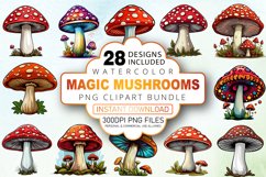 Watercolor Magic Mushrooms Clipart Bundle Product Image 1