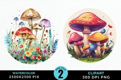 Watercolor Magic Mushrooms Graphics Clipart Product Image 1