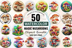Watercolor Magic Mushrooms Clipart Bundle Product Image 1