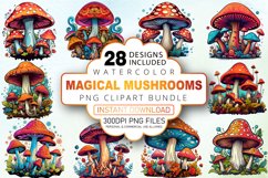 Watercolor Magical Mushrooms Clipart Bundle Product Image 1