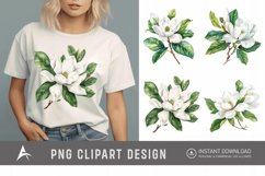 Watercolor Magnolia large white petals green leaves Clipart Product Image 1