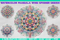 Watercolor Whimsical Mandala Wind Spinner Sublimation Design Product Image 1