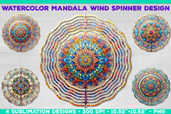 Watercolor Whimsical Mandala Wind Spinner Sublimation Design Product Image 1