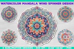 Watercolor Whimsical Mandala Wind Spinner Sublimation Design Product Image 1