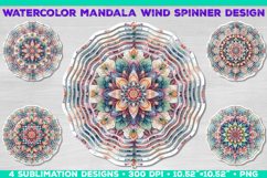 Watercolor Whimsical Mandala Wind Spinner Sublimation Design Product Image 1