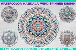 Watercolor Whimsical Mandala Wind Spinner Sublimation Design Product Image 1