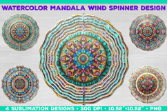 Watercolor Whimsical Mandala Wind Spinner Sublimation Design Product Image 1