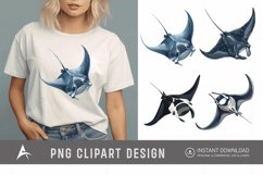 Watercolor Manta Ray Swimming Clipart Product Image 1
