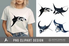 Watercolor Manta Ray Swimming Clipart Product Image 1