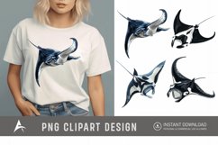 Watercolor Manta Ray Swimming Clipart Product Image 1
