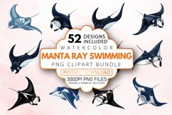 Watercolor Manta Ray Swimming Clipart Bundle Product Image 1