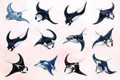 Watercolor Manta Ray Swimming Clipart Bundle Product Image 2
