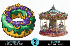 Watercolor Mardi Gras PNG Set Clipart Product Image 1