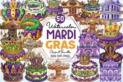 Watercolor Mardi Gras Clipart Bundle Product Image 1
