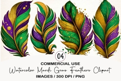 Watercolor Mardi Gras Feathers Clipart Product Image 1