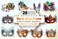Watercolor Mardi Gras Frame Clipart Bundle Product Image 1