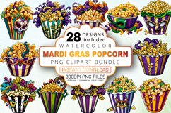 Watercolor Mardi Gras Popcorn Clipart Bundle Product Image 1