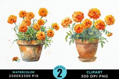 Watercolor Marigolds Pot Set Clipart Product Image 1