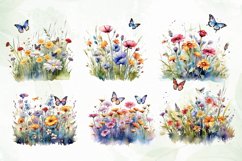 Watercolor Meadow Wildflowers Clipart Product Image 3