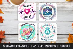 Watercolor medical kit heart heartbeat line badge bandage stethoscope nurse nursery nursing quote print square coaster mug coasters sublimation design