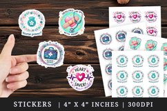 Watercolor medical kit heart heartbeat line badge stethoscope nurse nursery nursing quote print sticker sheet stickers printable sublimation design png