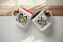 Watercolor menacing neon yellow eyes grinning mouth monster face Halloween print tumbler skinny mug wrap clipart t-shirt sublimation printable design