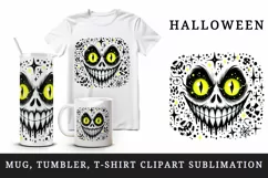 Watercolor menacing neon yellow eyes grinning mouth monster face Halloween print tumbler skinny mug wrap clipart t-shirt sublimation printable design