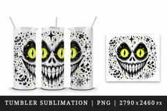 Watercolor menacing neon yellow eyes grinning mouth monster face Halloween print tumbler skinny mug wrap clipart t-shirt sublimation printable design