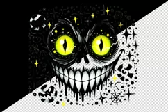Watercolor menacing neon yellow eyes grinning mouth monster face Halloween print tumbler skinny mug wrap clipart t-shirt sublimation printable design